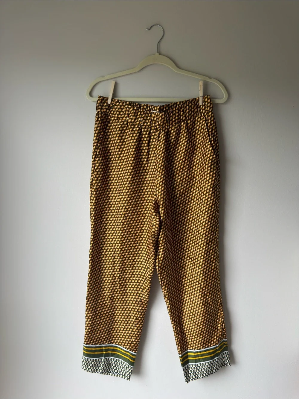 J. Crew Collection 100% Silk Yellow, Black & White Geometric Slacks